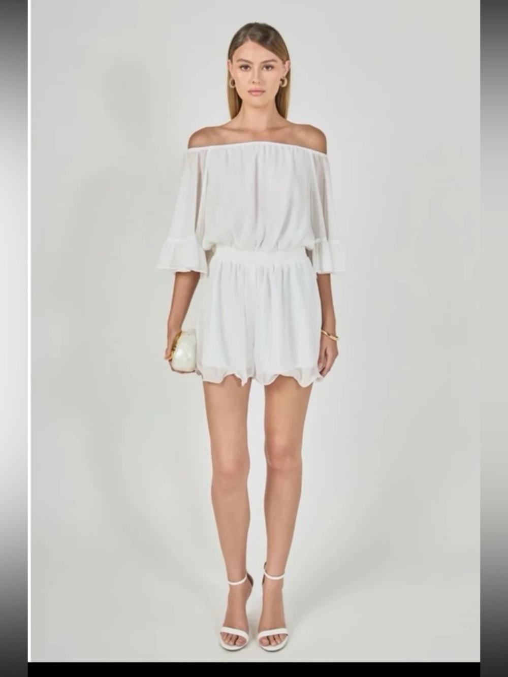NWT Endless Rose RUFFLED SLEEVE ROMPER in White size Medium - Picture 2 of 12
